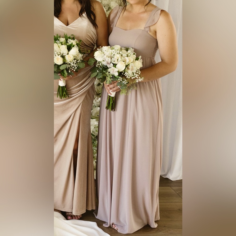 Champagne or beige Show Me Your Mumu bridesmaid dress